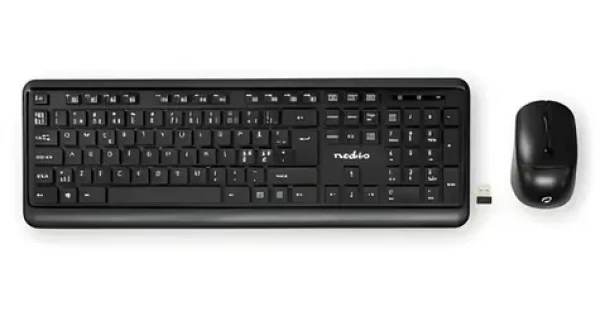 Nedis Bezdrátová sada klávesnice a myši ND layout / Sada klávesnice a myši / USB přijímač / 800-1600 DPI (KBMCW100BKND)
