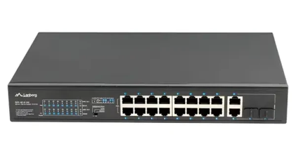 Lanberg Switch rack 19" PoE+ / Přepínač / 16x 10/100 Mbps / 16x PoE+ / 2x SFP / 250W / Unmanaged (RSFE-16P-2C-250)