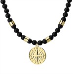 Pánský korálkový náhrdelník Diego Gold - přírodní onyx, větrná růžice, Zlatá 60 cm