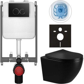 CERANO - Kompletní WC set Basic/Cesso - černá lesklá - WC tlačítko Dualo/Černá - pro zazdění - 49x36 CER-8050BD86291
