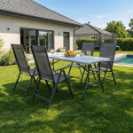 Židle zahradní, nastavitelný sklon, šedý textilen, šedá kovová konstrukce