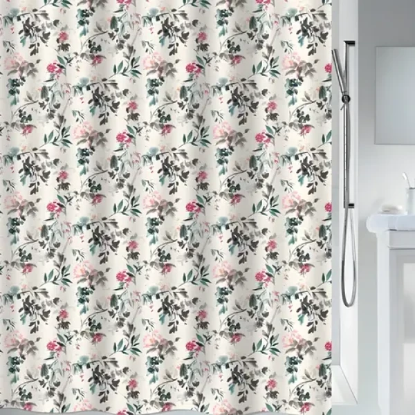 SPIRELLA Sprchový závěs JINZO motiv květin bílý / Polyester / 180 x 200 cm