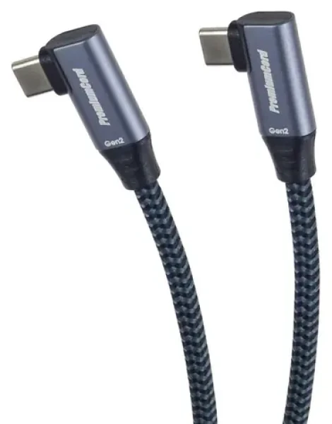 PremiumCord USB-C 2x zahnutý kabel šedá / Datový kabel / USB 3.2 Gen 2x2 / 20 Gbit/s / 100 W / 1 m (ku31cj1)