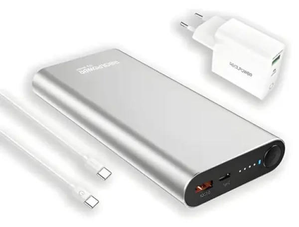 RealPower PB-20000PD Pro stříbrná / Powerbanka 20000 mAh / USB-A + USB-C / 100W PD / Set (408097)