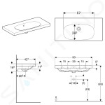 GEBERIT - Acanto Umyvadlo 900x422 mm, bez otvoru pro baterii, s přepadem, s KeraTect, bílá 500.634.01.8