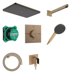 HANSGROHE - Raindance Alive Q Sprchový set s termostatem pod omítku, s tělesem, 21x34 cm, 3 proudy, kartáčovaný bronz 24620140