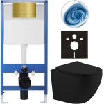 CERANO - Kompletní WC set Profi/Cesso - černá matná - WC tlačítko Line. zlatá - předstěnová instalace - 49x36 CER-8050BD84383