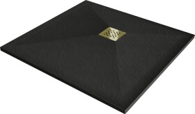 MEXEN/S - Stone+ čtvercová sprchová vanička 80 x 80, černá, mřížka zlatá 44708080-G