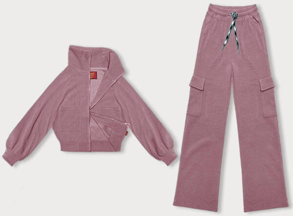 Růžový casual komplet s kalhotami typu cargo (AMG-338A) odstíny růžové XL (42)