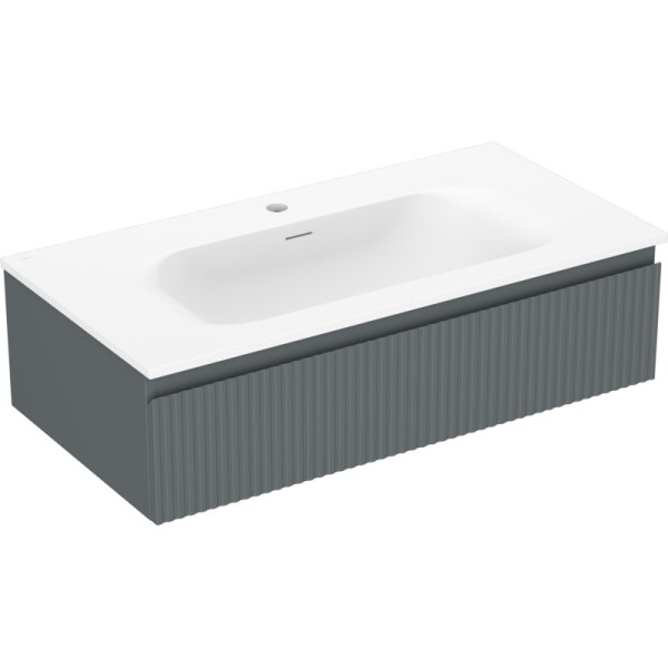 MEXEN/S - Rivel koupelnová skříňka 90 cm s umyvadlem Vela, 1 šuplík, reliéf , grafit mat/bílá mat 91A20-09023-1-BF66-W23M01