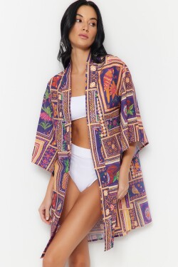 Trendyol Tropický Vzor Mini Tkaný 100% Bavlněný Kimono Kaftan