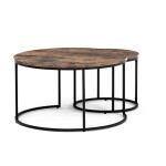 Set 2 ks stolků, MDF deska, dekor staré dřevo, kovová podnož, černý lak