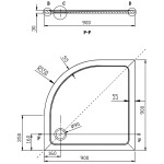 AQUALINE - TECMI sprchová vanička z litého mramoru, čtvrtkruh 90x90x3cm, R55 PQ559