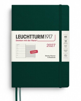 Týdenní plánovač Zápisník Forest Green, Medium A5 2027, anglicky