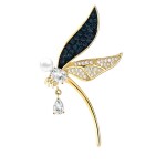 Luxusní brož s perlou a zirkony Magdalena Gold - vážka, Zlatá