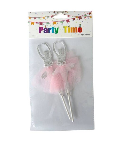 Dortisimo Zápich do dortu Baletky 2 stříbrné s růžovou sukní (2 ks)