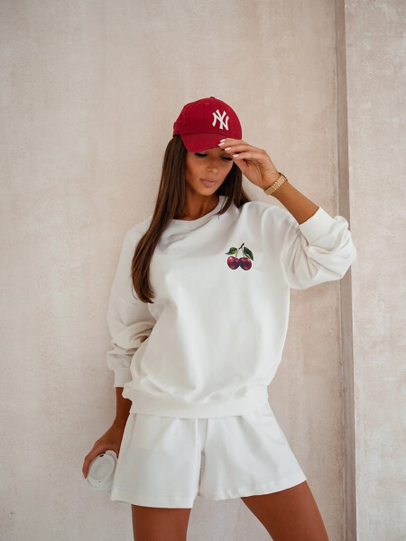 Dámský bavlněný komplet v barvě ecru - mikina a šortky (VE101) odstíny bílé XL (42)