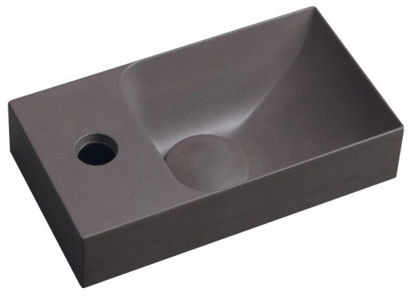 SAPHO - PICCOLINO betonové umývátko 30,8x17cm, baterie vlevo, tmavě hnědá mat PK30015
