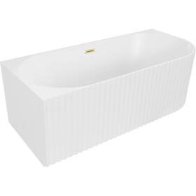 MEXEN/S - Gia volně stojící rohová vana reliéf levá 150 x 75, bílá mat, sifon a přepad zlatá kartáčovaná 52701507501L-55