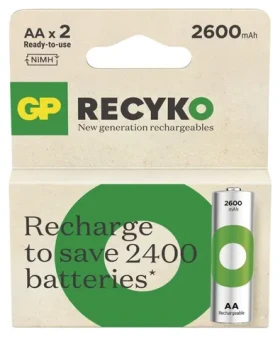 GP ReCyko AA 2600 mAh, 2 ks / Nabíjecí baterie / NiMH / 300+ cyklů (1032222260)