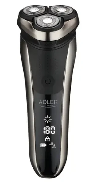 Adler AD 2933 šedá / Rotační holicí strojek / 3 hlavice / 180 min / IPX7 / USB-C / LCD (AD 2933)