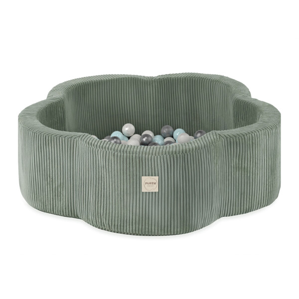 PLUSH NEST PLUSH NEST Suchý bazén Květinová zóna prémiový manšestr zelený 95 × 30 cm s 200 míčky