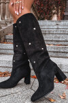 Dámské kozačky s izolací na podpatku s ozdobnými detaily černé Lucinda 39