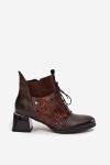 Zazoo 60503 kožené kotníčkové boty na podpatku vyhřívané čokoládové 37