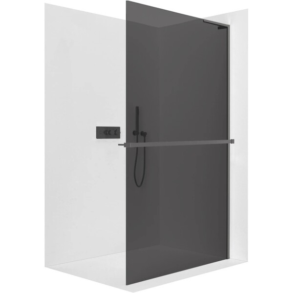 CERANO Sprchová zástěna Walk-in Onyx L-pravá vzpěra - 8 mm + polička/držák na ručníky - černá matná, grafitové sklo - 60x200 cm