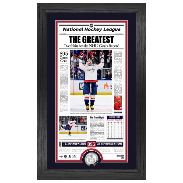Obraz Washington Capitals NHL Alex Ovechkin 895 Goals Record Silver Coin Newspaper