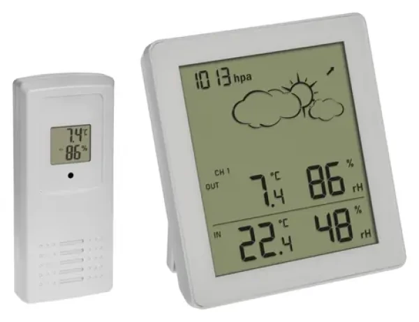 TFA 35.1168.02 CLEAR bílá / Meteostanice / s předpovědí počasí / dosah 100 m / rozšiřitelná až 3 čidla