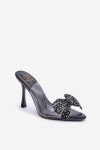 Průhledné Sandály Na Jehlovém Podpatku S Lesklou Mašlí Černé Viosta 38
