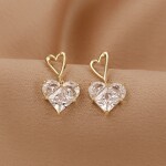 Pozlacené náušnice Swarovski Elements Sofia - srdíčko, Bílá/čirá
