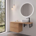 CERANO - Koupelnová skříňka Carole - dub medový + deska pod umyvadlo Navira Pro - 36 mm + konzole černá - 140x46x51,6 CER-606210