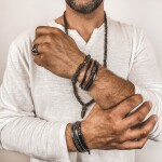 Pánský náramek Ephen Black z pravé kůže a chirurgické oceli, Černá 21 cm