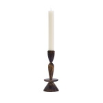 MADAM STOLTZ Dřevěný svícen Dark Natural 18 cm, přírodní barva, dřevo