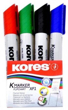 Kores Permanentní popisovač K-MARKER na flipcharty, kulatý hrot, mix 4 barev (černá, červená, modrá, zelená)