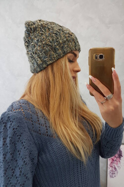 Fleecová čepice Roksana K209 denim+yellow UNI