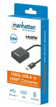 Manhattan USB-A na HDMI adaptér černý / Adaptér / USB 3.1 Gen 1 / Full HD 1080p / 60 Hz / plast (153690)