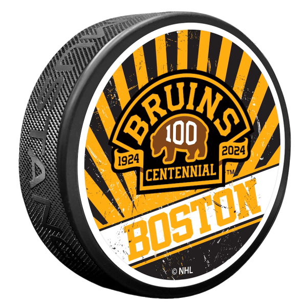 Mustang Puk Boston Bruins 100th Anniversary Commemorative Hockey Puck Shadow