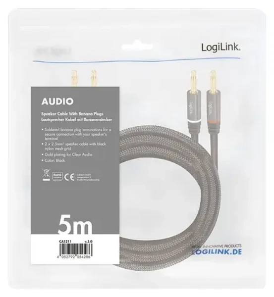LogiLink audio kabel banánek černá / Audio kabel / Banánek - Banánek / 5 m (CA1211)