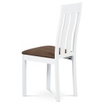 Jídelní židle, masiv buk, barva bílá, látkový hnědý potah