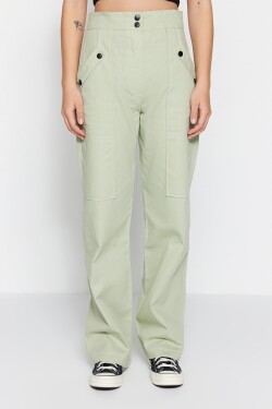 Trendyol Light Khaki Cargo tkané knoflíkové detailní bavlněné kalhoty