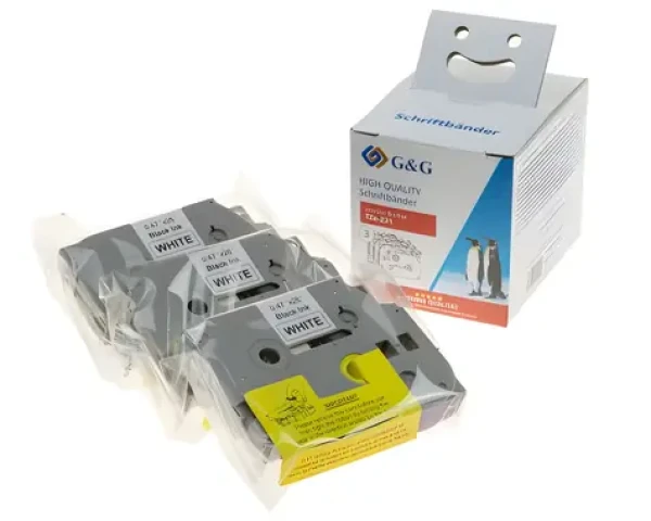 GG kompatibilní páska pro Brother TZe-231 černá na bílé / Páska do tiskárny štítků / 12 mm / 8 m / 3 ks (14978)