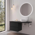 CERANO - Koupelnová skříňka Carole - černá matná + deska pod umyvadlo Navira Pro - 36 mm + konzole chrom - 140x51,6x46 CER-606207
