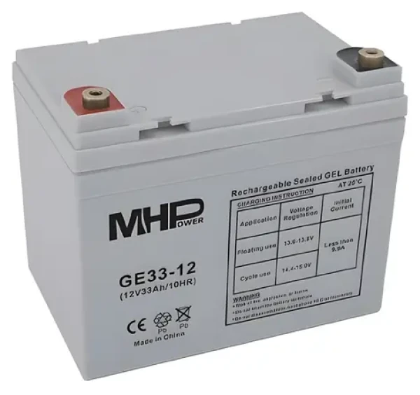 MHPower GE33-12 / Gelový akumulátor / GEL / 12V / 33Ah / T2-M6 / Deep Cycle (GE33-12)