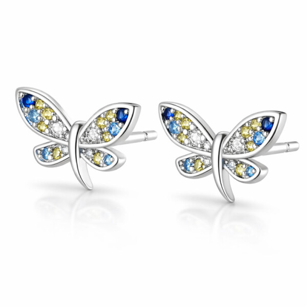 Jemné náušnice Clotilde - motýlci, stříbro 925/1000, Modrá
