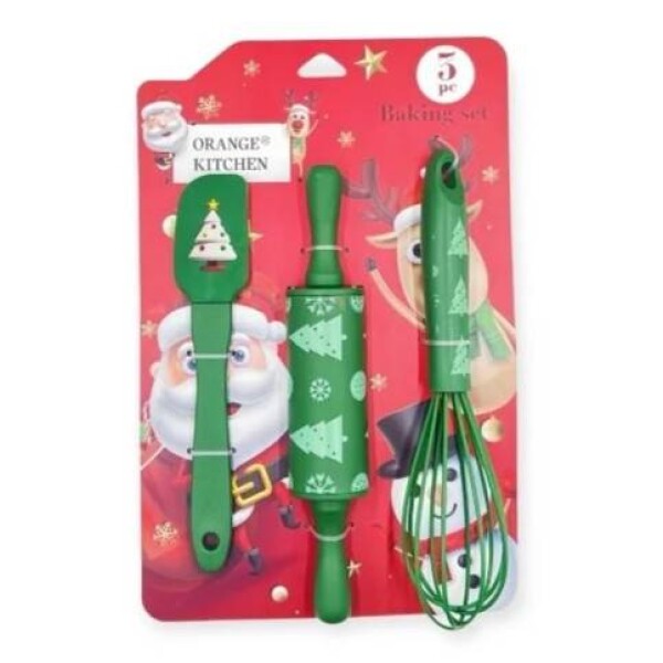 Dortisimo Cukrářská sada stěrka, váleček a šlehací metla zelená s vánočním motivem (3 ks)