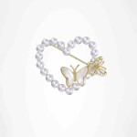 Perlová brož Madeleine - motýl, srdce, zirkon, Zlatá