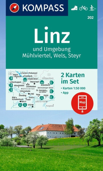 Linz a okolí, Mühlviertel, Wels, Steyr 1:50 000 / sada 2 turistických map KOMPASS 202